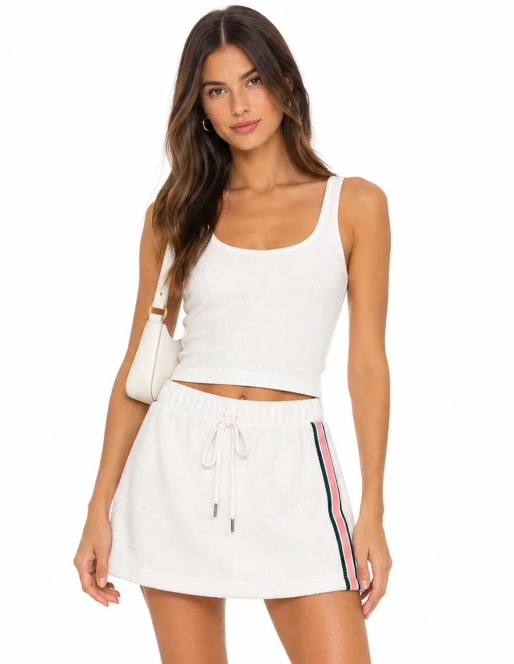 Revolve Tennis Club White Terry Drawstring Mini Skirt NWT Size Small
